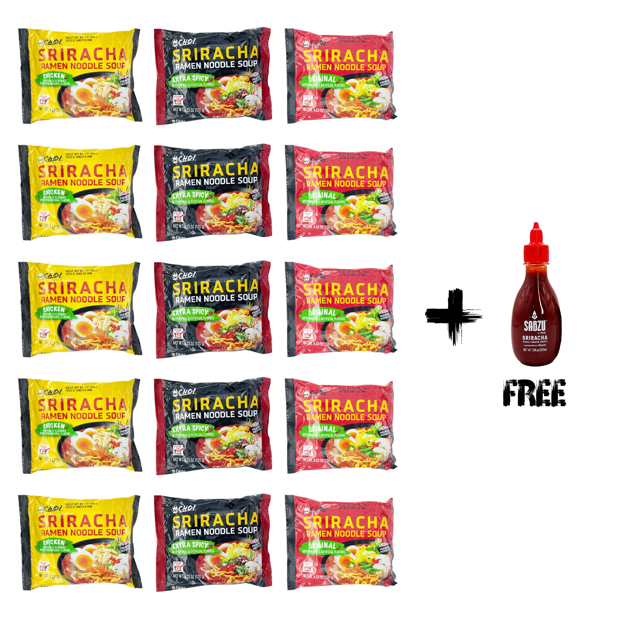 Choi Sriracha Instant Noodles Variety Pack (15 Bags)