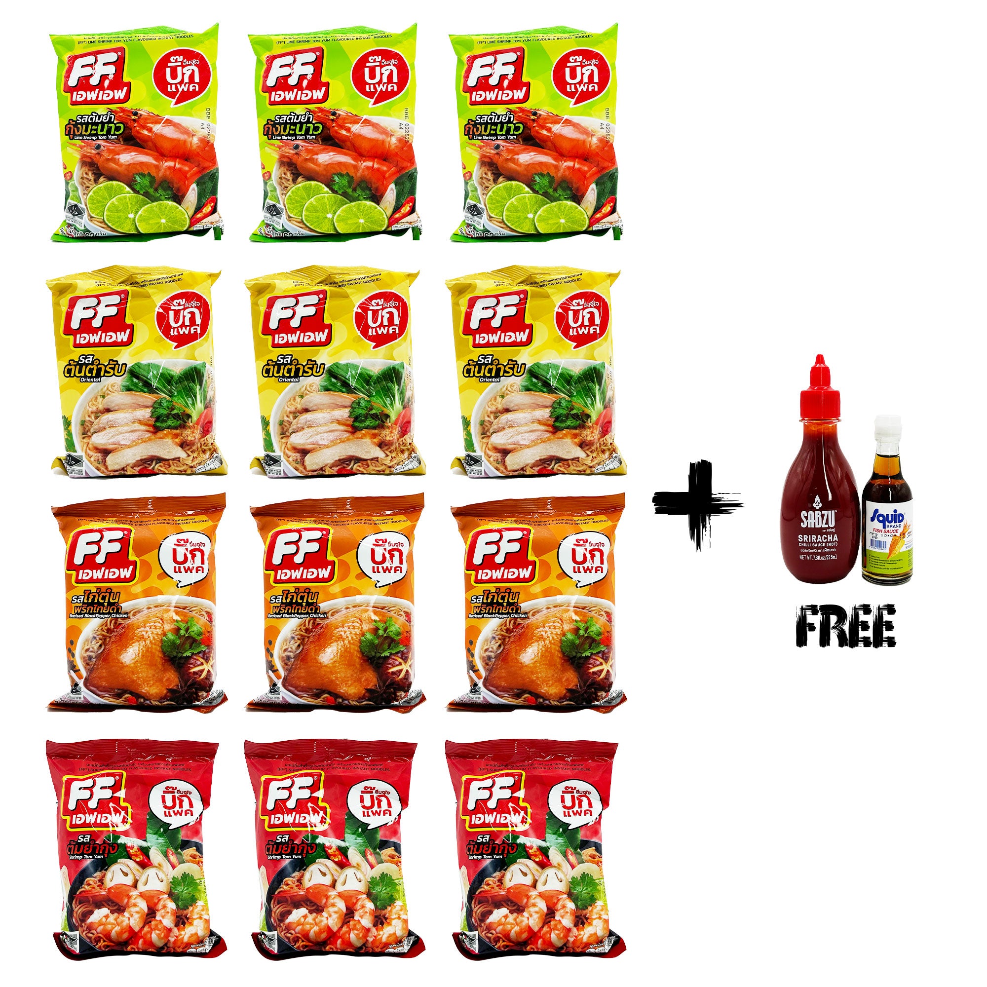 FF Thailand Instant Noodles Variety Pack (12 Bags)