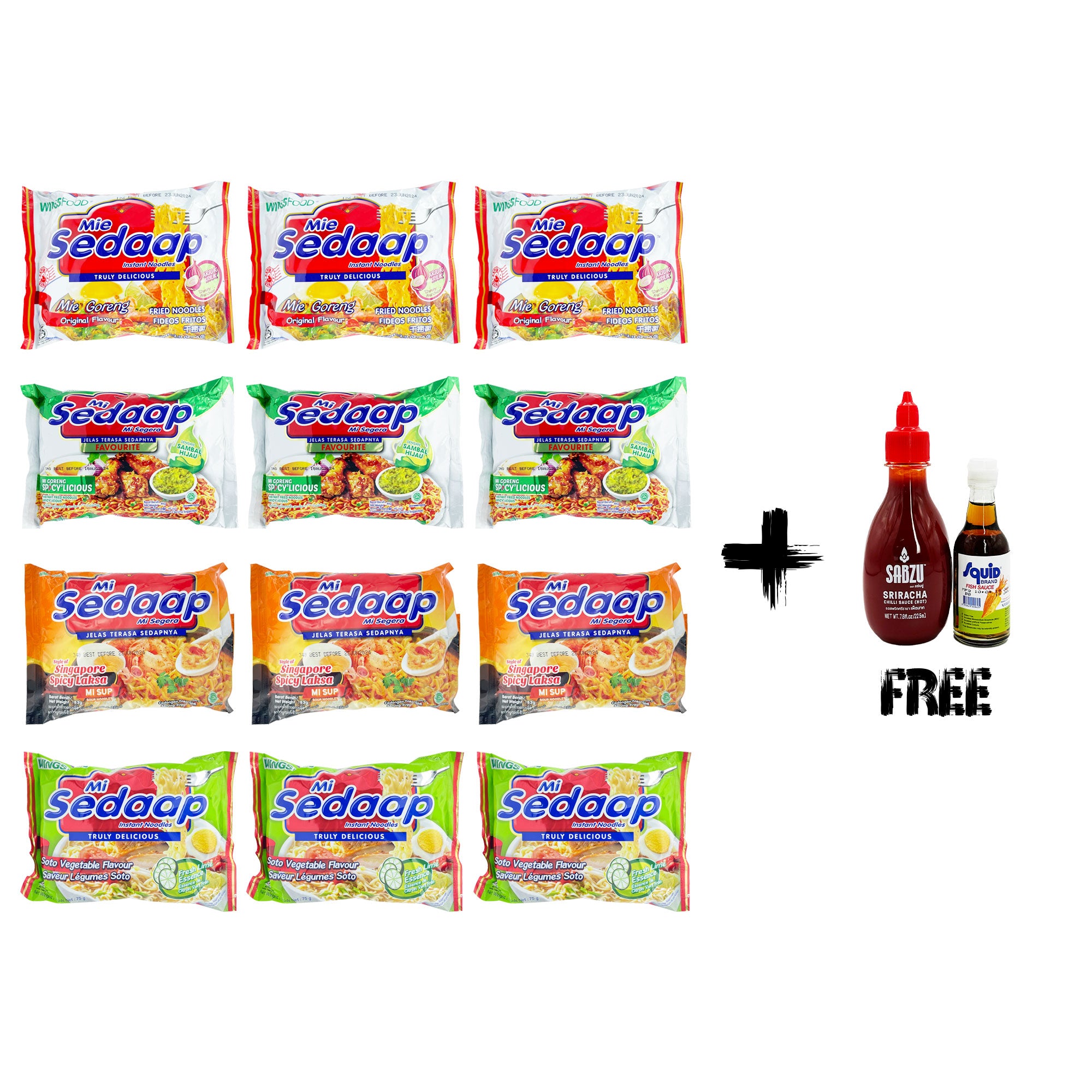 Mie Sedaap Instant Noodles Variety Pack (12 Bags)