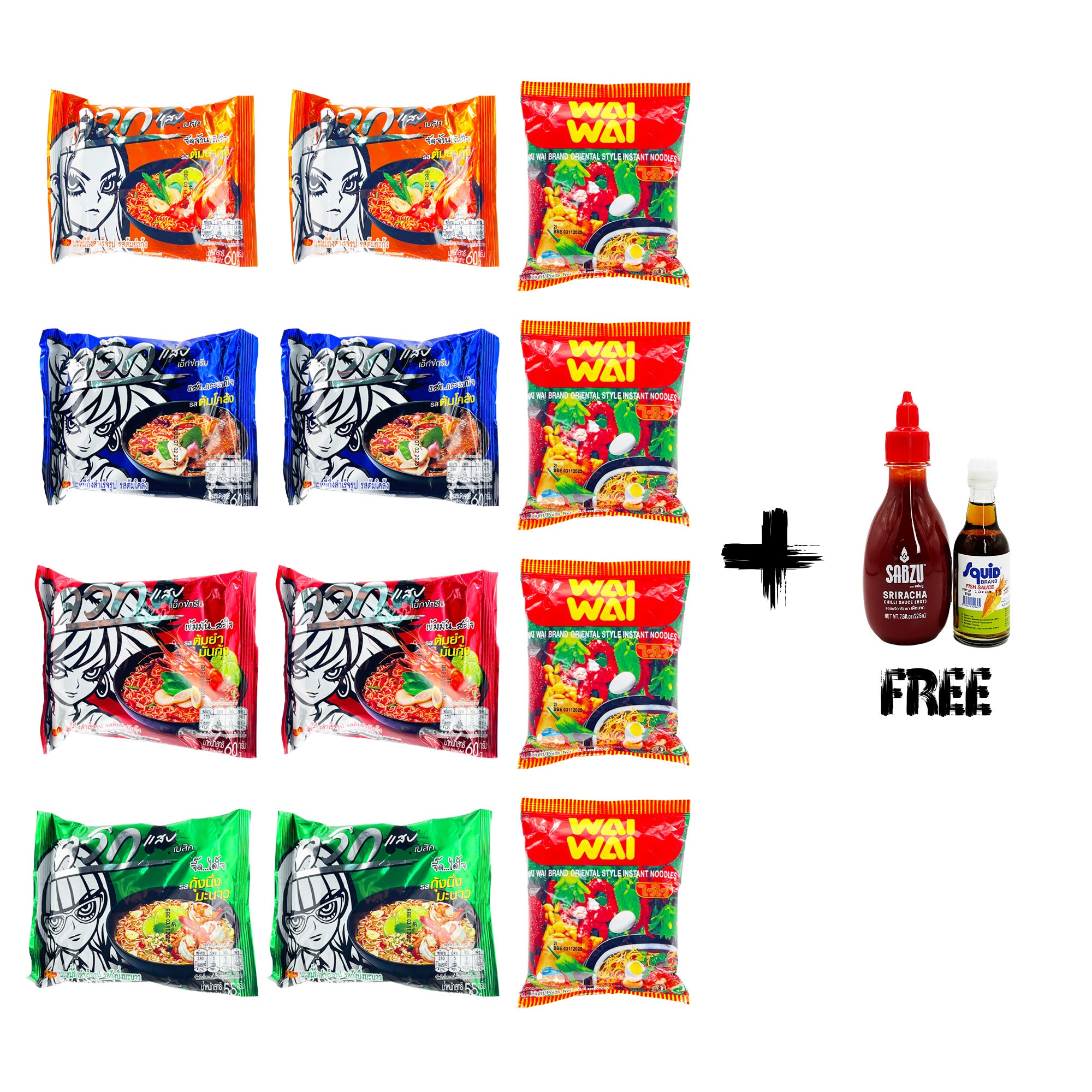 Wai Wai Instant Noodles Variety Pack (12 Bags)